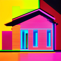 vibrant neon colored ai art of a geometric house featuring angular shapes and striking modern aesthetics in bright hues download 2025 04 07t100045 719